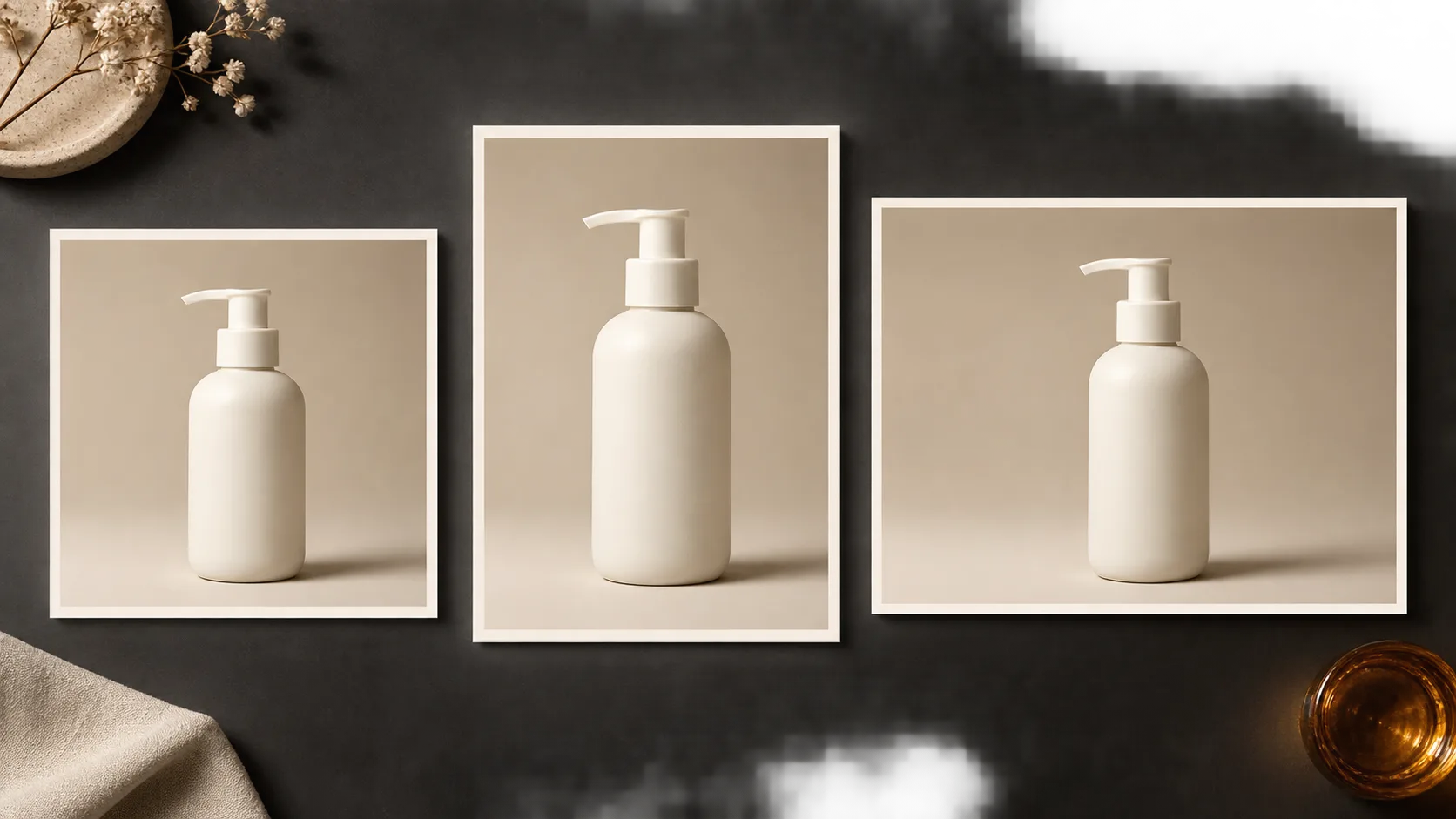 The same product master placed into square, portrait, and landscape canvases