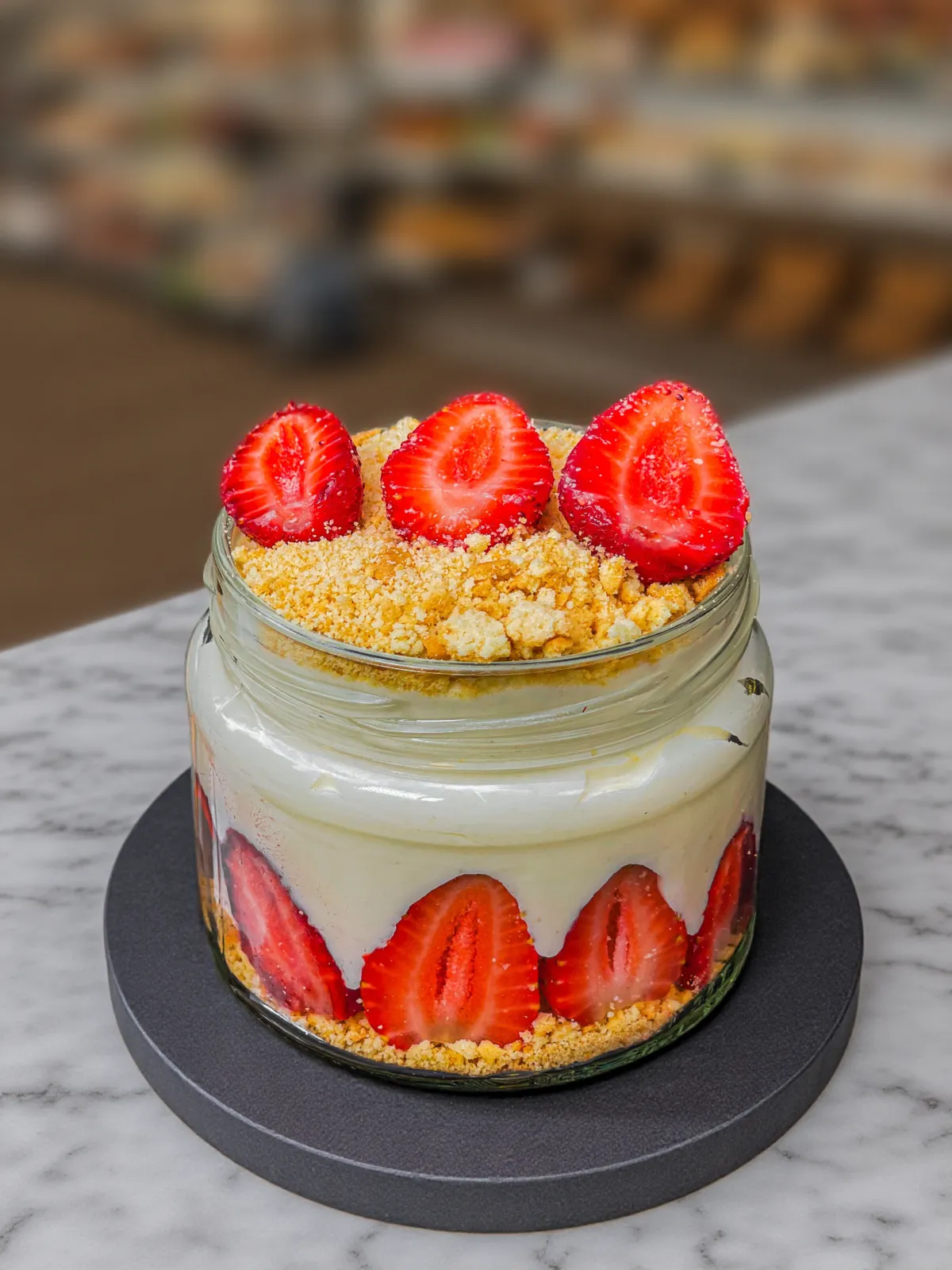 Dessertglas vor und nach der Bearbeitung